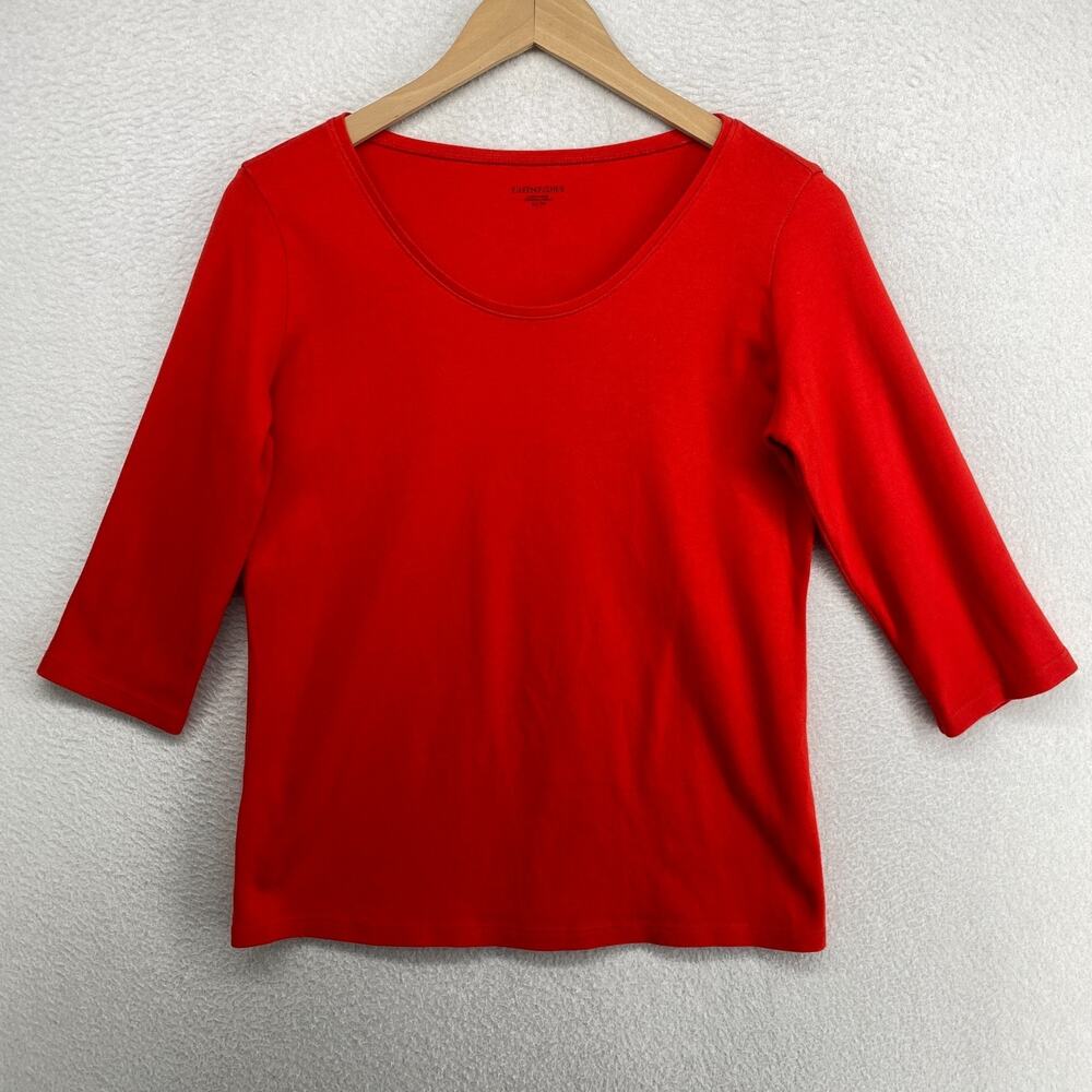 EILEEN FISHER Top XS Organic Cotton Interlock Jersey Scoop Neck 3/4 Sleeve Red